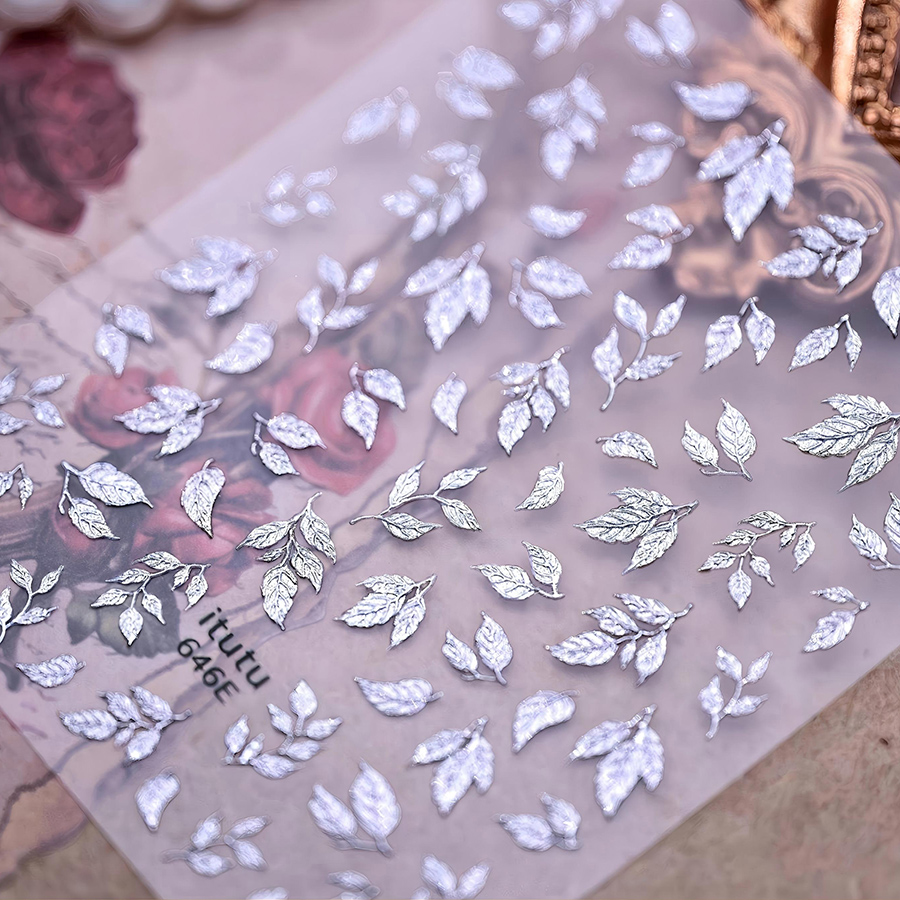 itu-645/646 shimmer leaf branch gold foil nail stickers