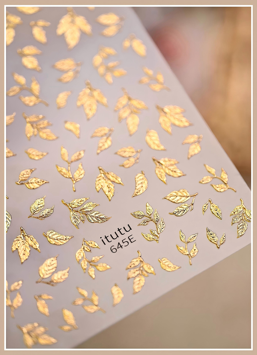 itu-645/646 shimmer leaf branch gold foil nail stickers