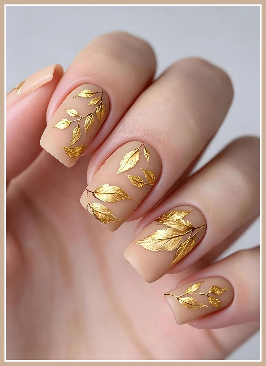 itu-645/646 shimmer leaf branch gold foil nail stickers