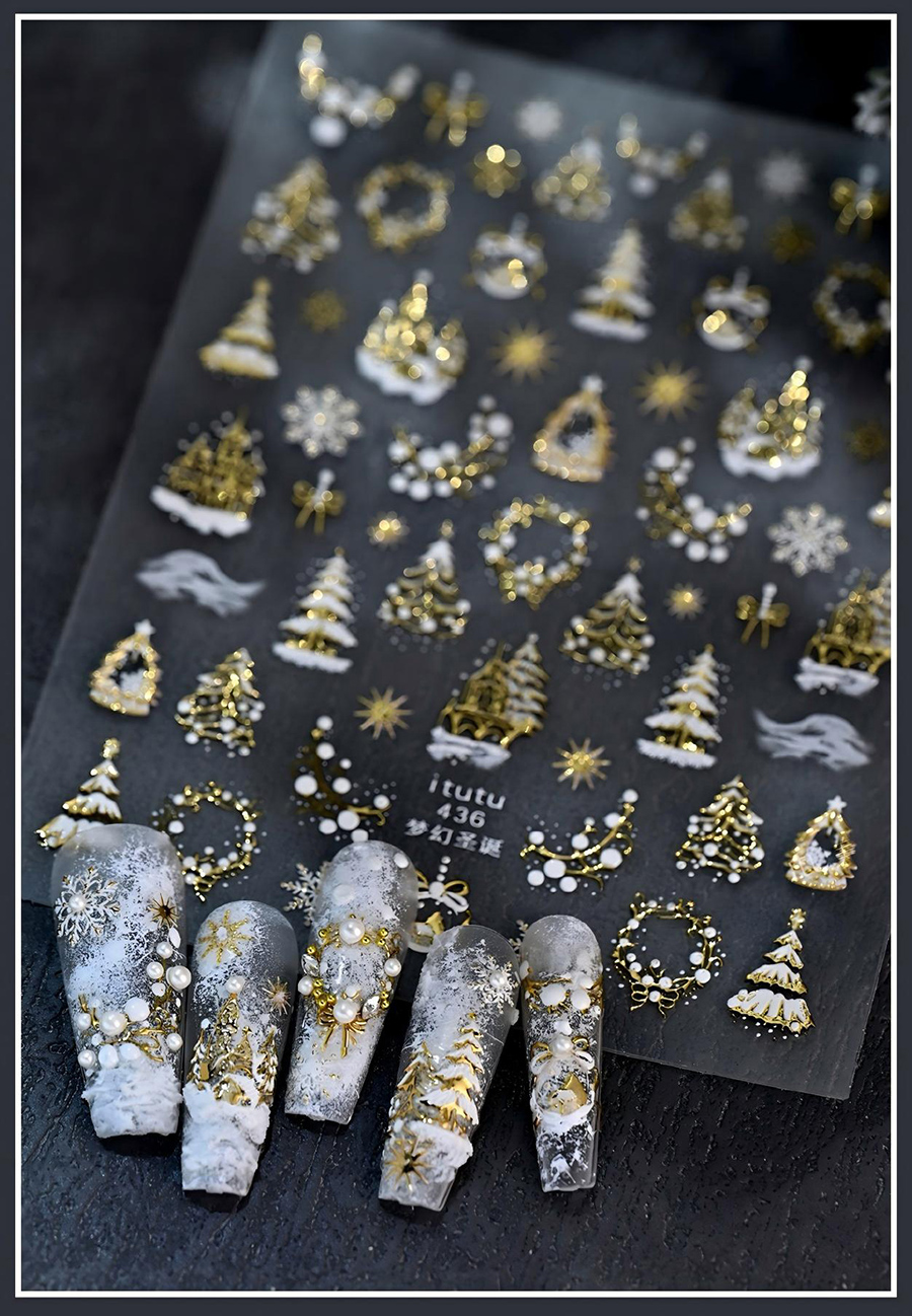 itu-436-455 christmas embossed nail stickers