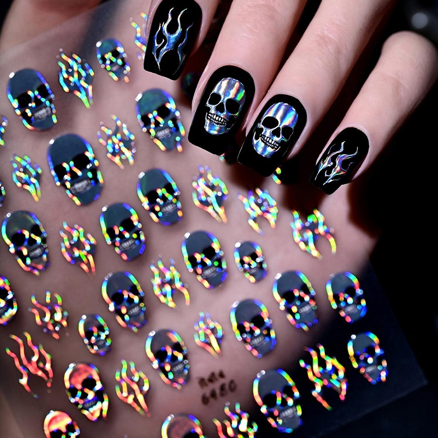 itu-648-651 halloween magic flame skull nail stickers