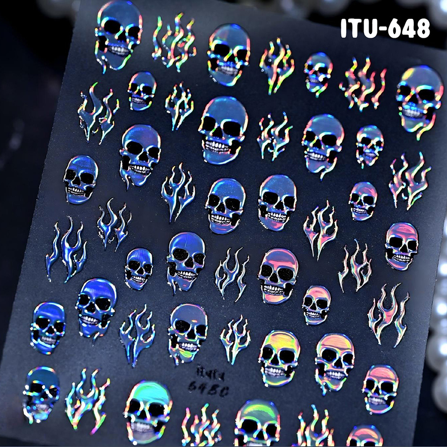itu-648-651 halloween magic flame skull nail stickers