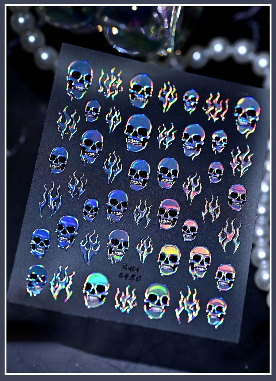 itu-648-651 halloween magic flame skull nail stickers