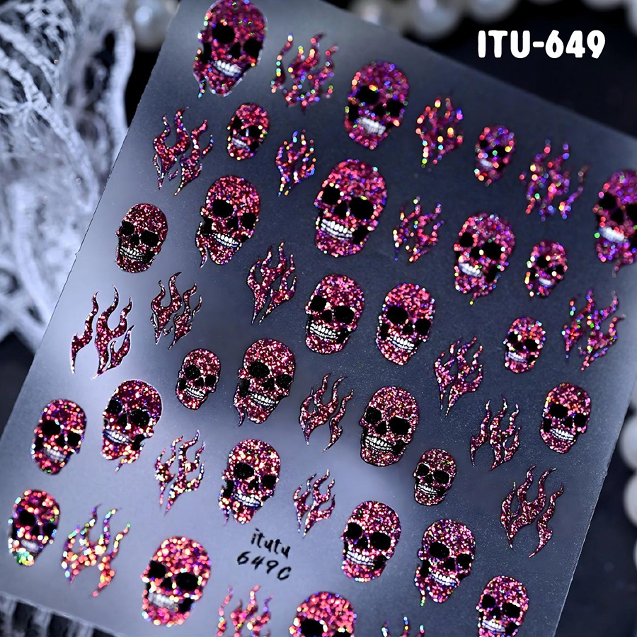 itu-648-651 halloween magic flame skull nail stickers