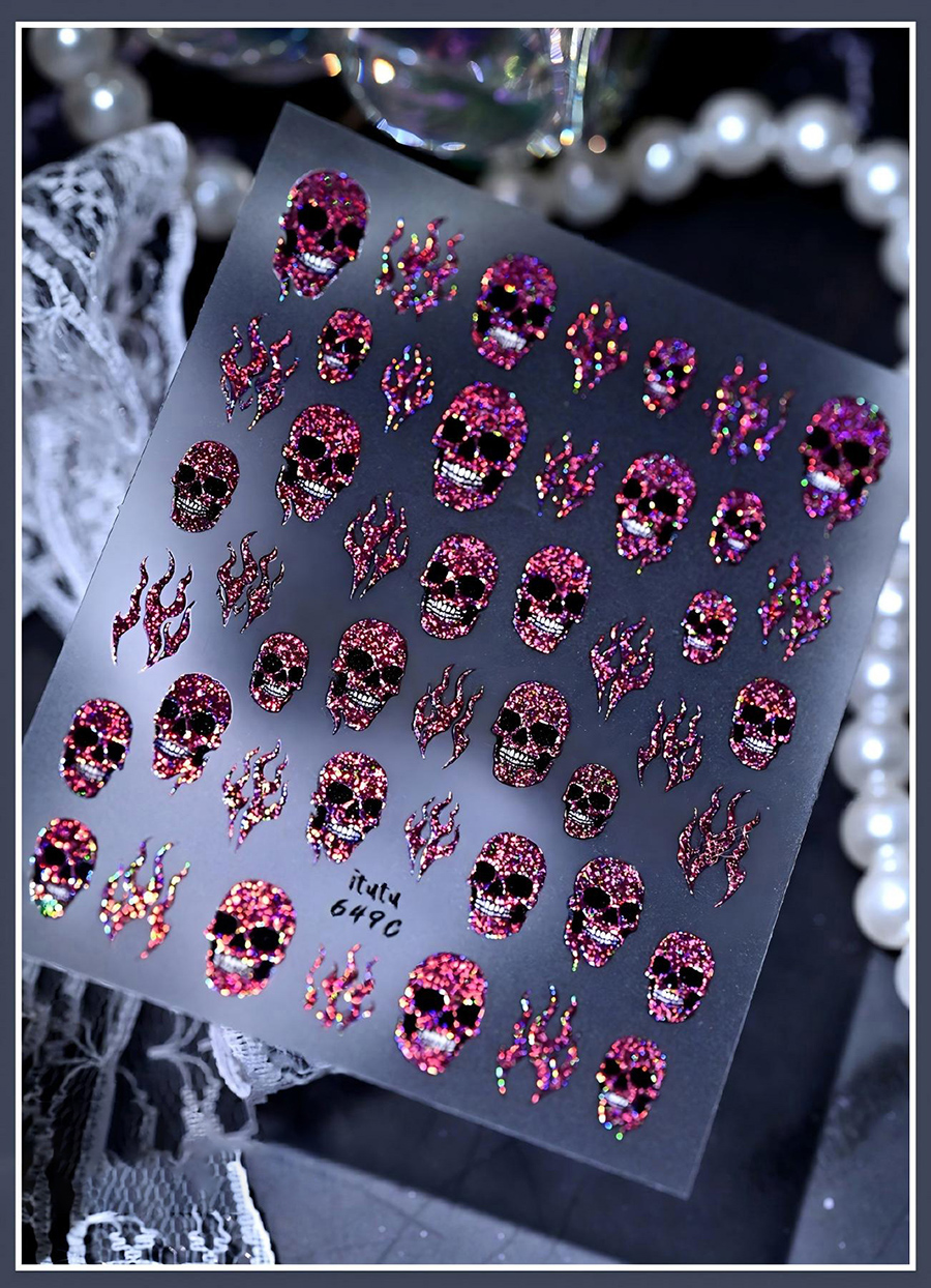 itu-648-651 halloween magic flame skull nail stickers