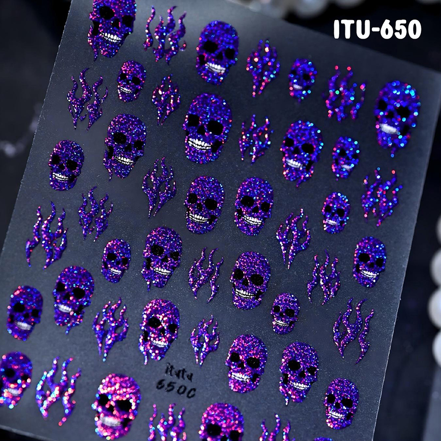 itu-648-651 halloween magic flame skull nail stickers