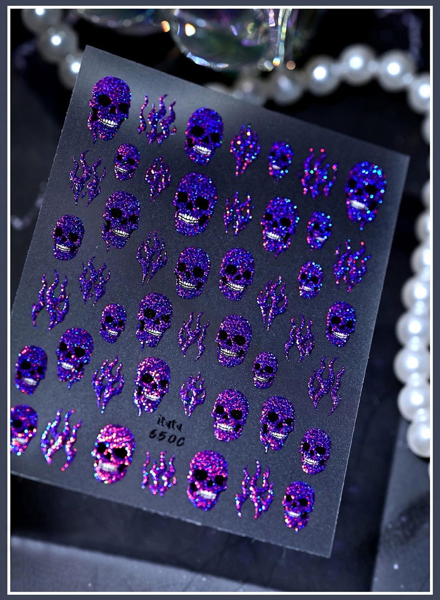itu-648-651 halloween magic flame skull nail stickers