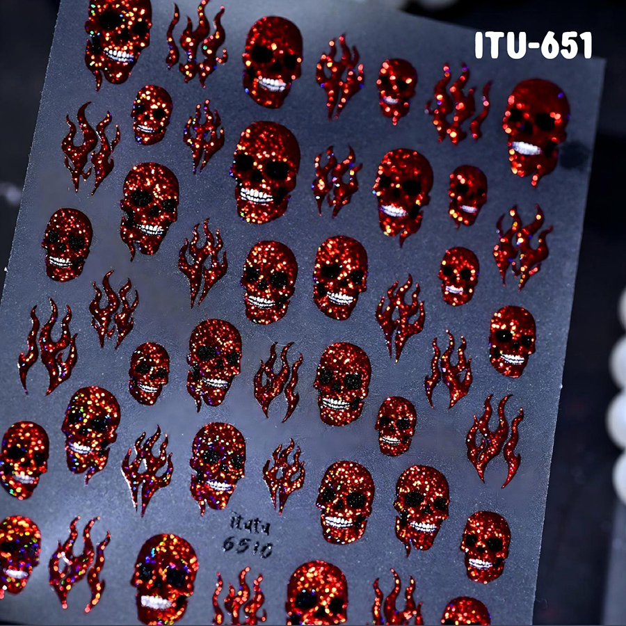 itu-648-651 halloween magic flame skull nail stickers