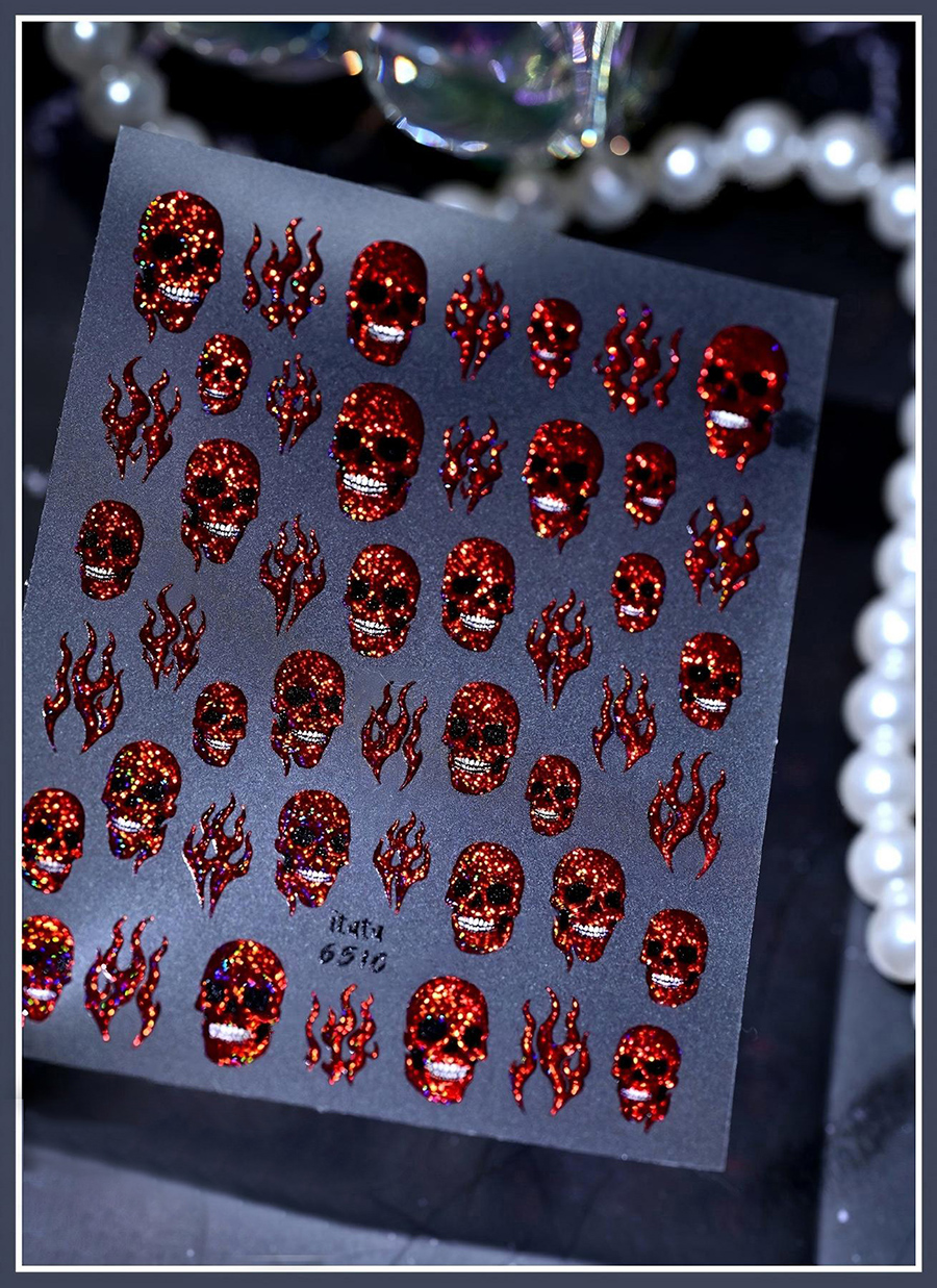 itu-648-651 halloween magic flame skull nail stickers