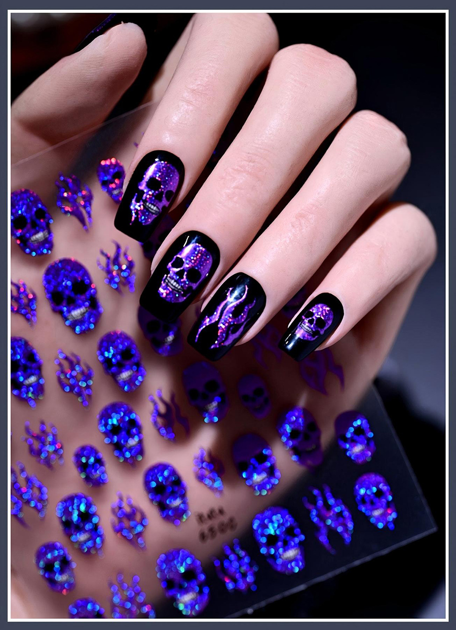 itu-648-651 halloween magic flame skull nail stickers