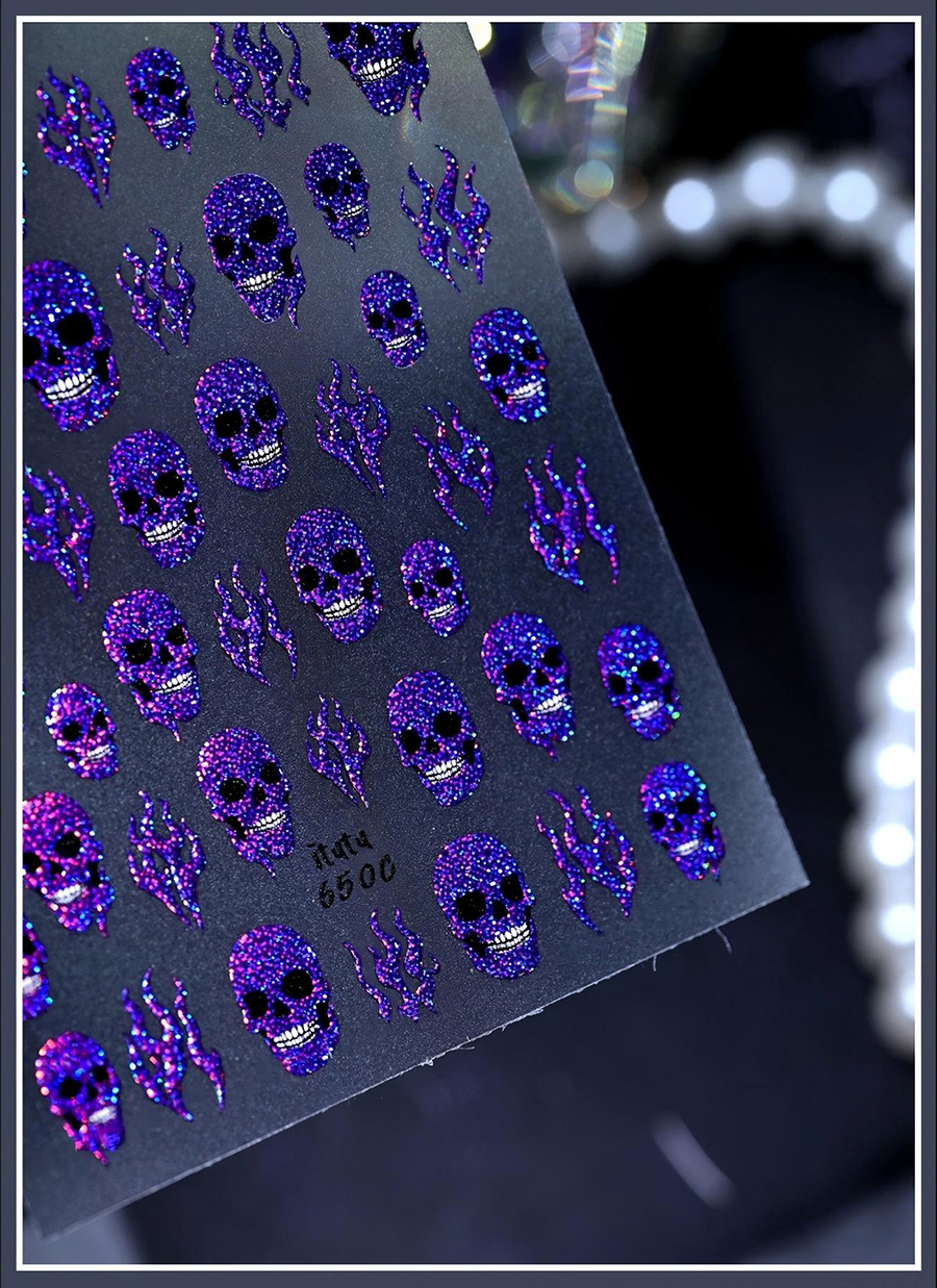 itu-648-651 halloween magic flame skull nail stickers