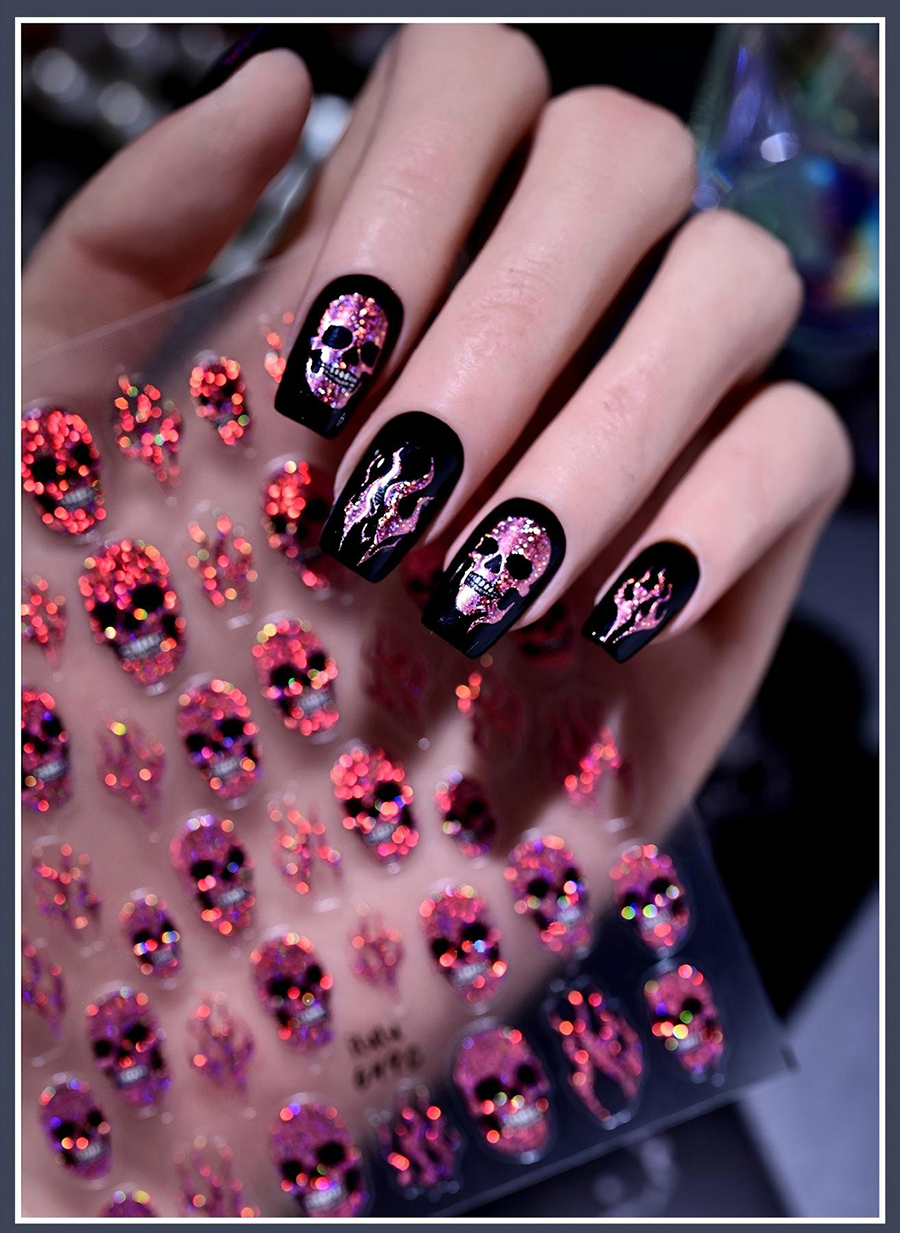 itu-648-651 halloween magic flame skull nail stickers