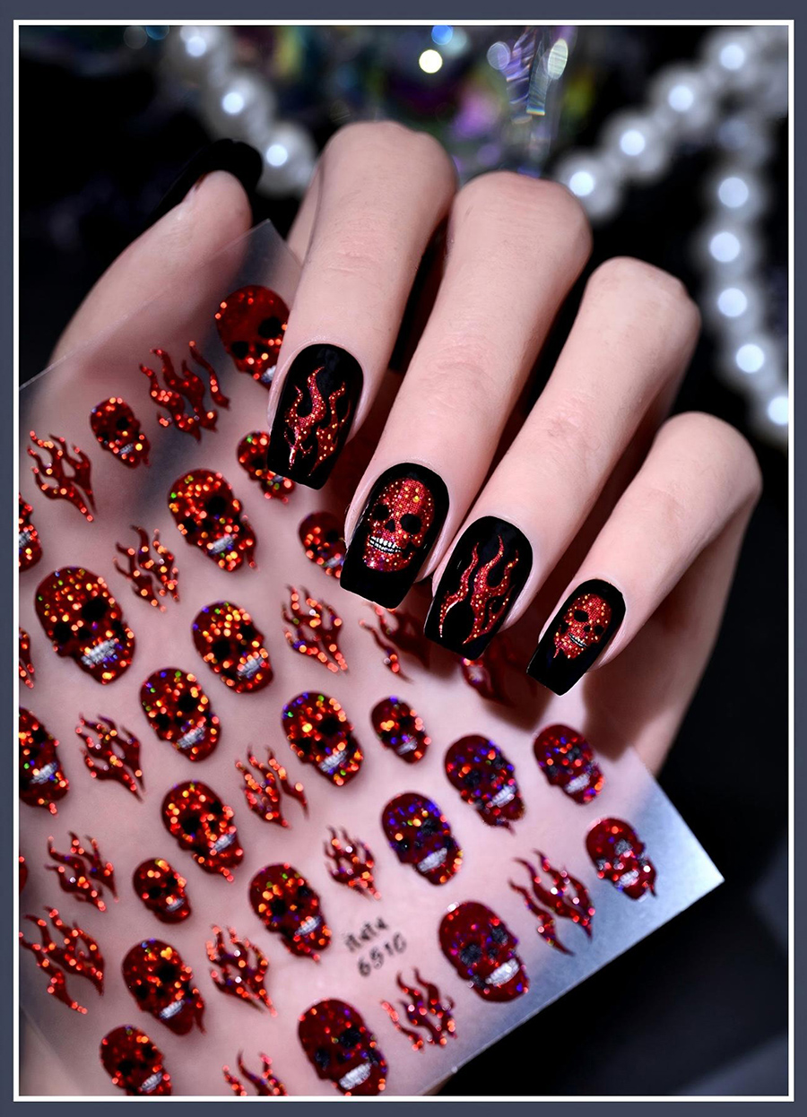 itu-648-651 halloween magic flame skull nail stickers