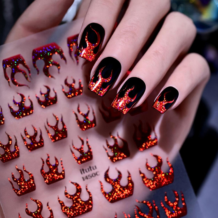 itu-1447-1451 new halloween flame french nail stickers