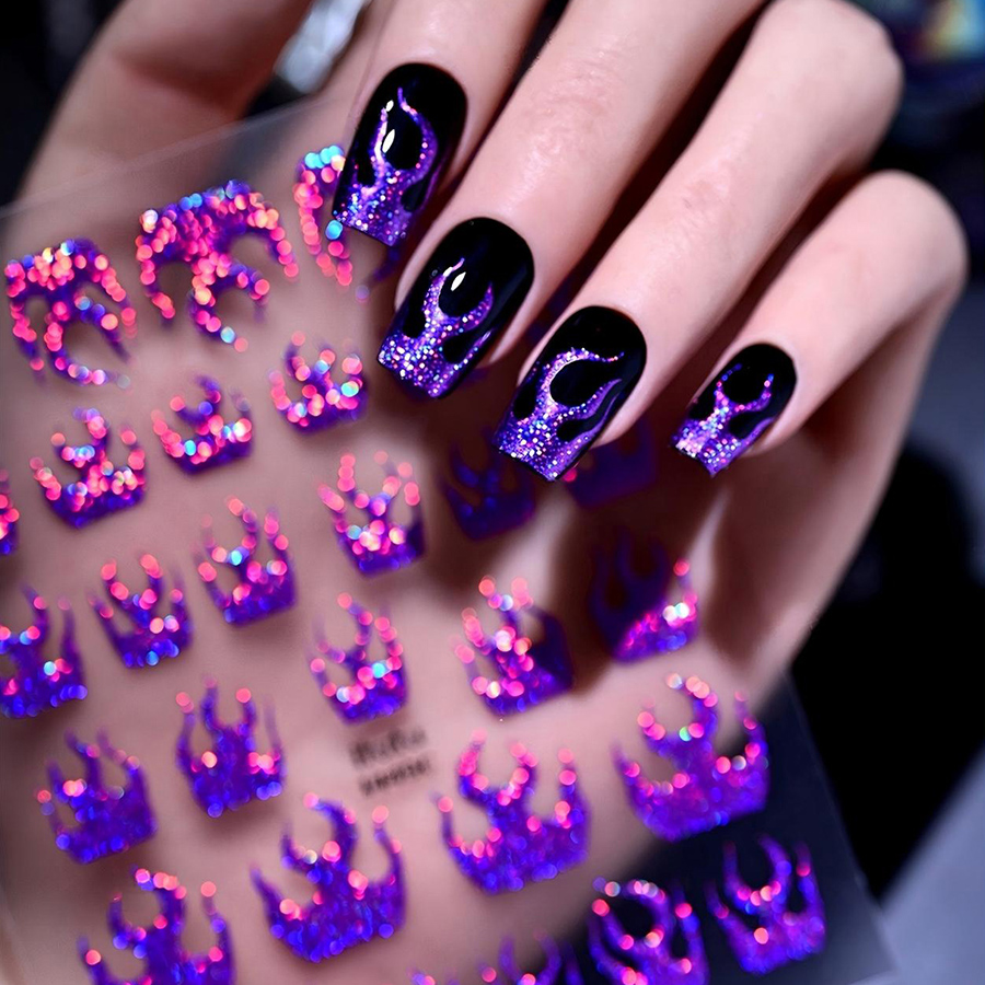 itu-1447-1451 new halloween flame french nail stickers