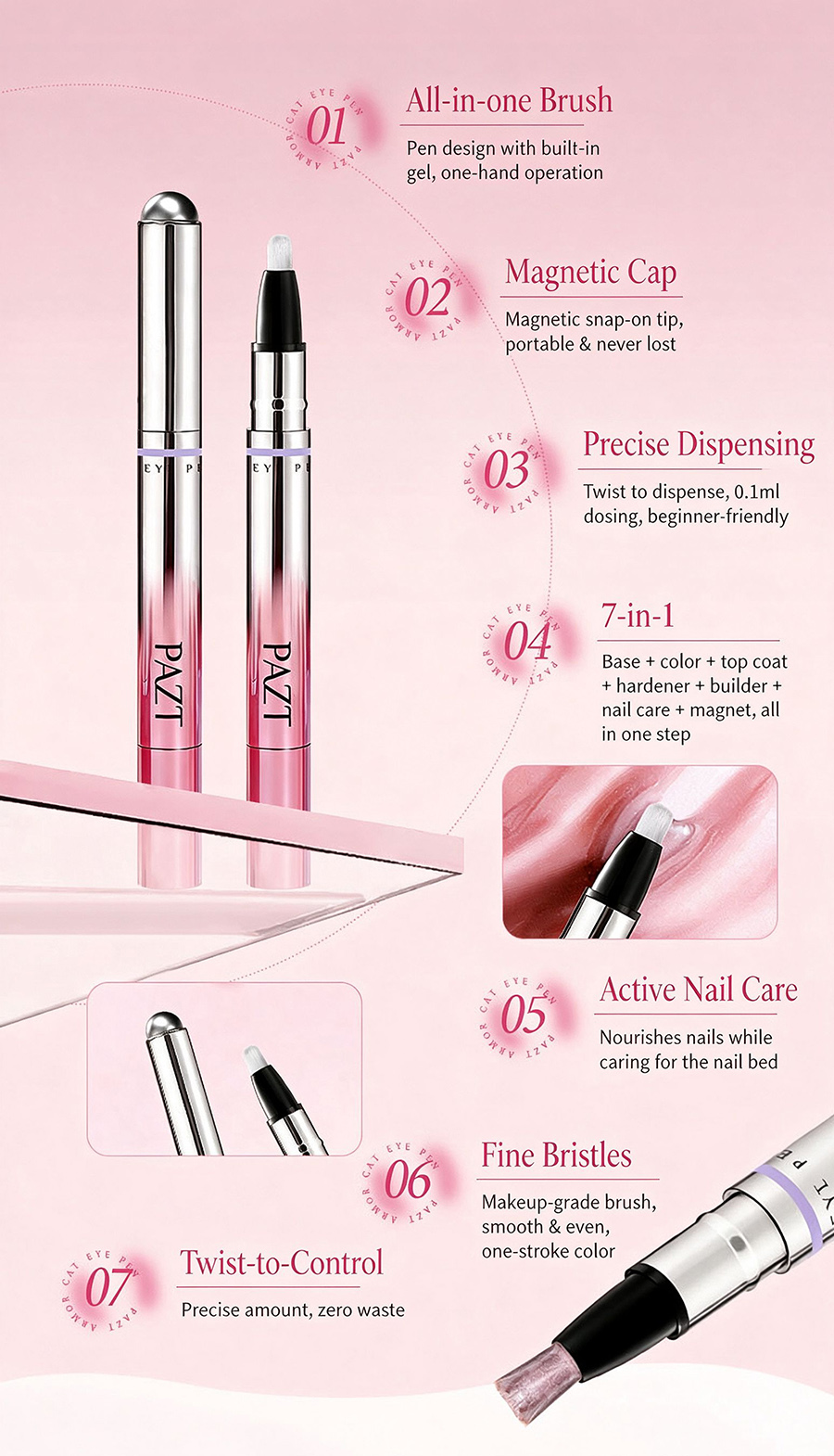 rnug-125 portable 7-in-1 cat eye nail pen
