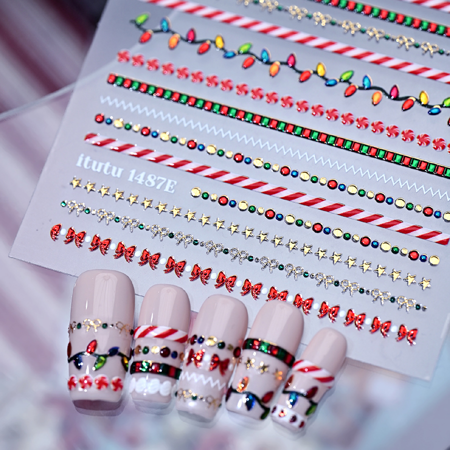 itu-1487e christmas ring embossed long nail stickers