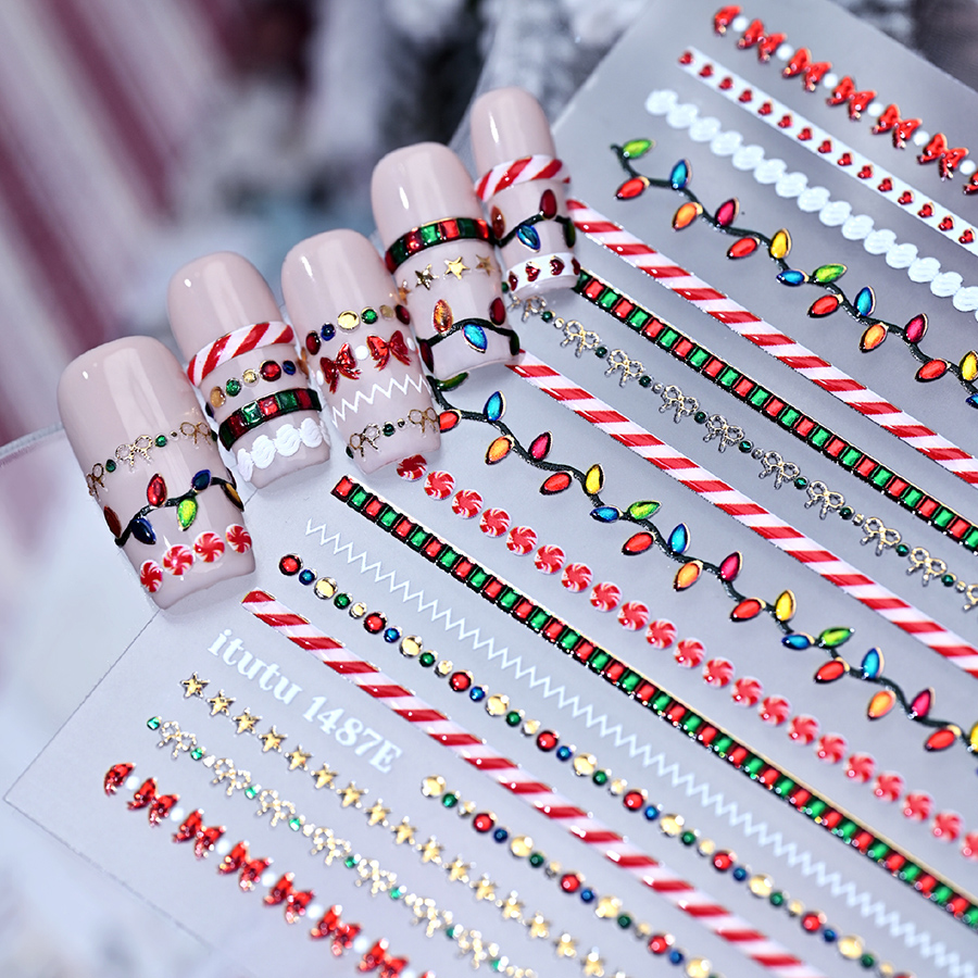itu-1487e christmas ring embossed long nail stickers
