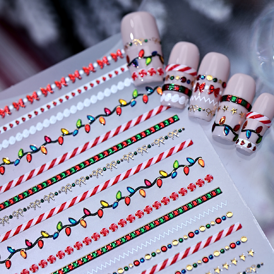 itu-1487e christmas ring embossed long nail stickers