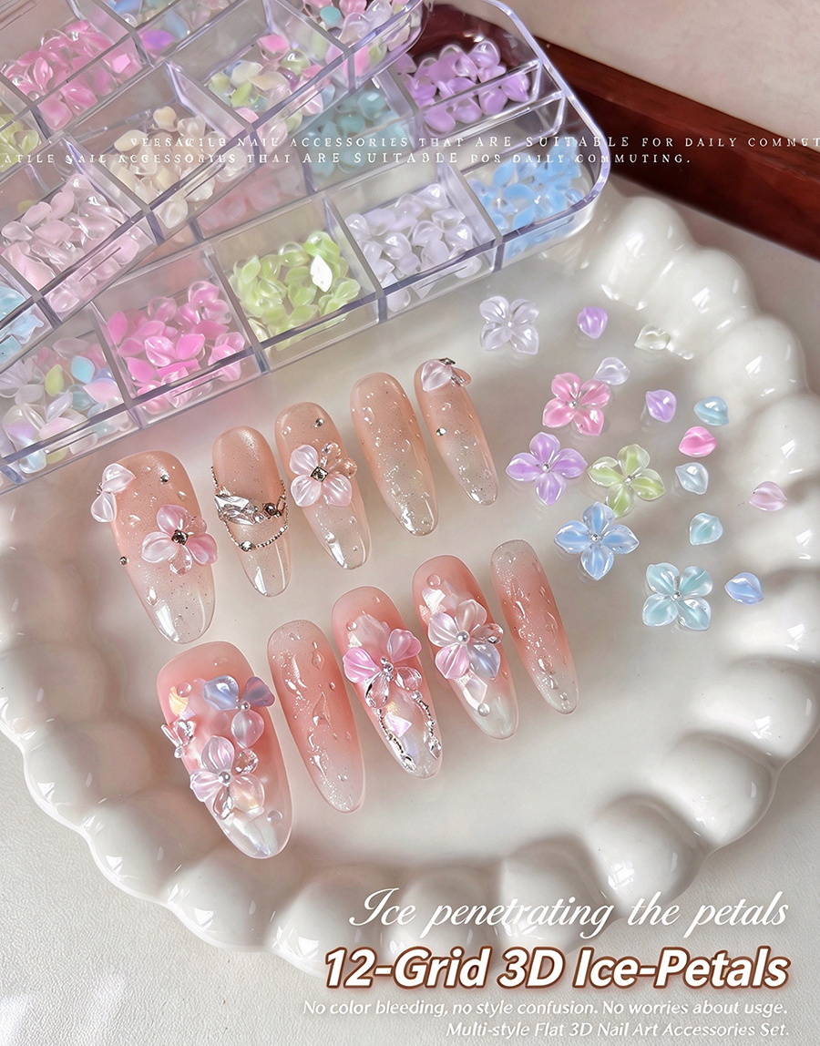 d309 12 grids transparent flower nail charms