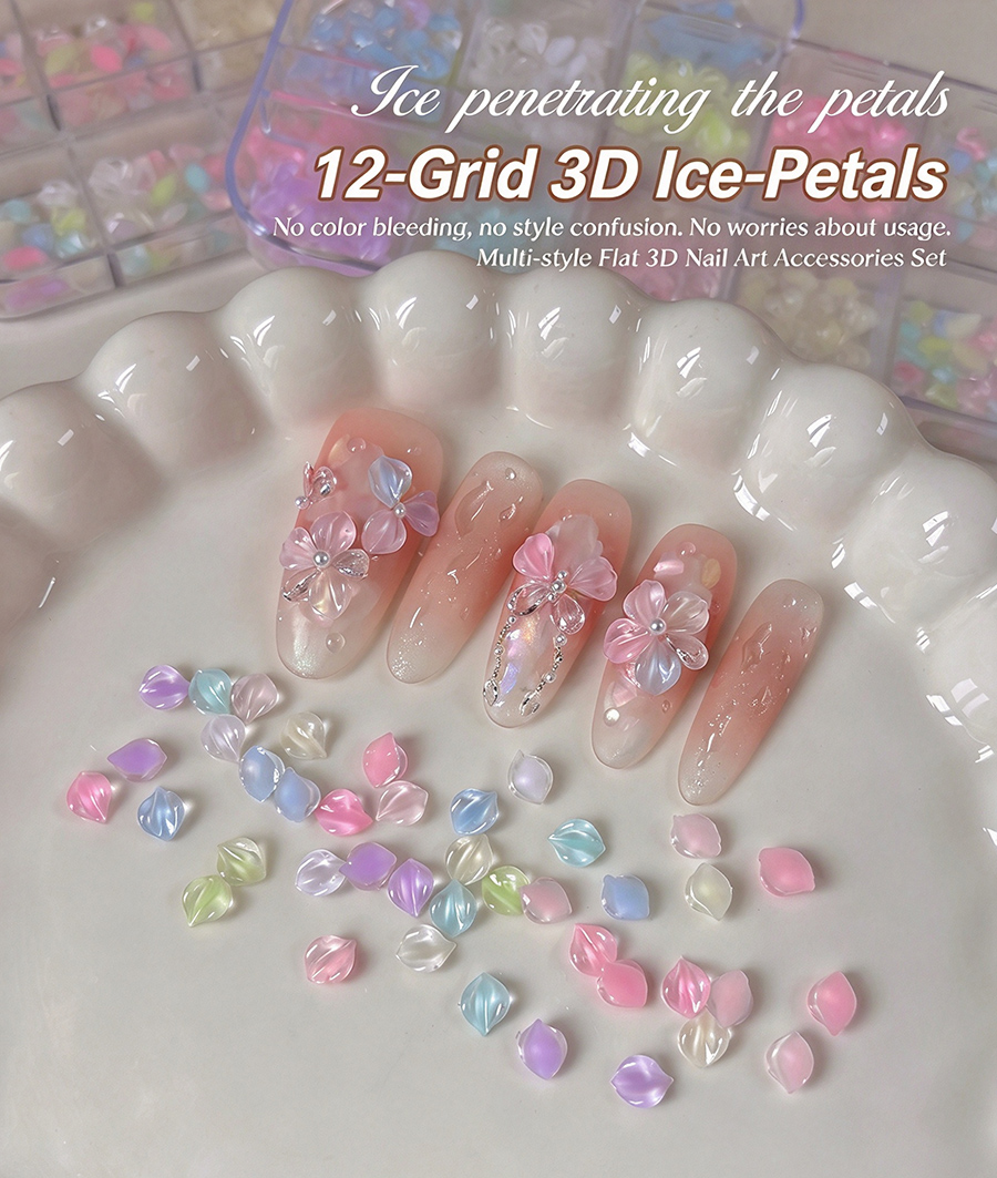 d309 12 grids transparent flower nail charms