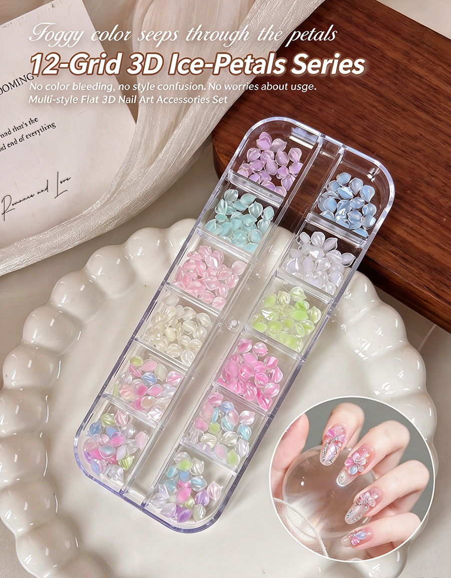 d309 12 grids transparent flower nail charms