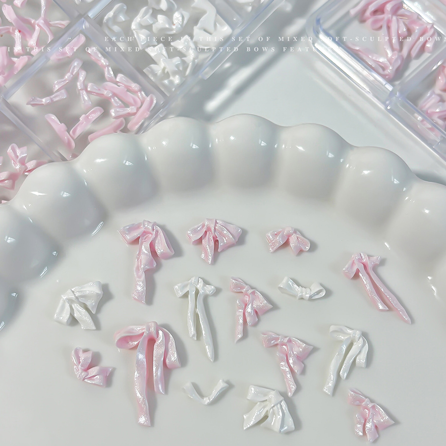 d310 12 grids satin bow nail charms