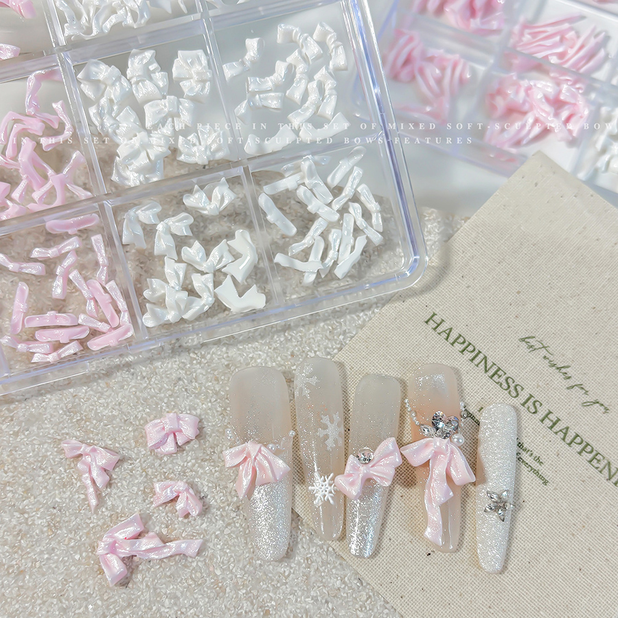d310 12 grids satin bow nail charms