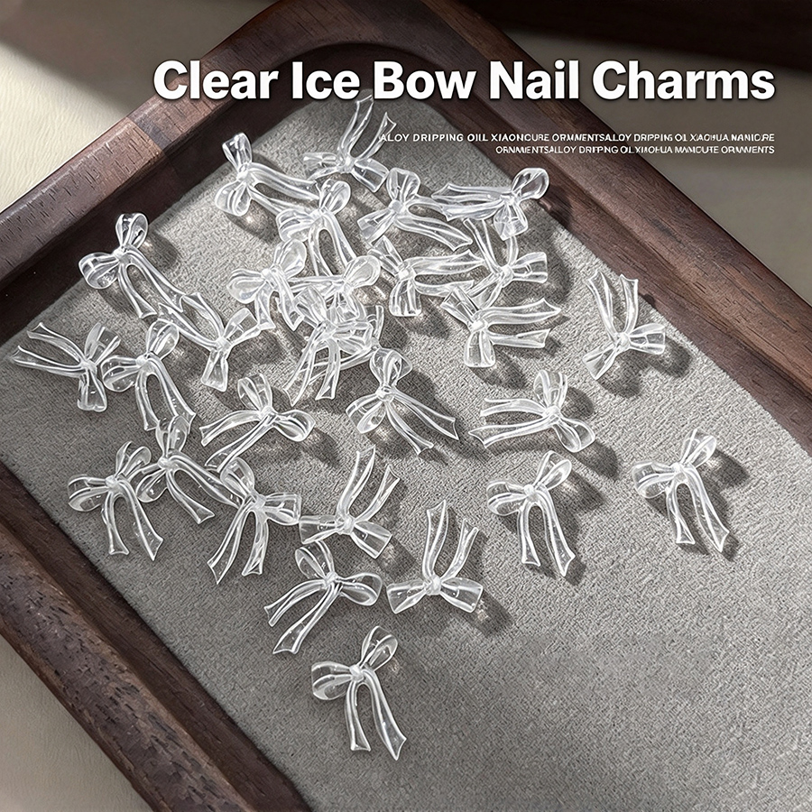 d312 white ice transparent bow nail charms, 30pcs