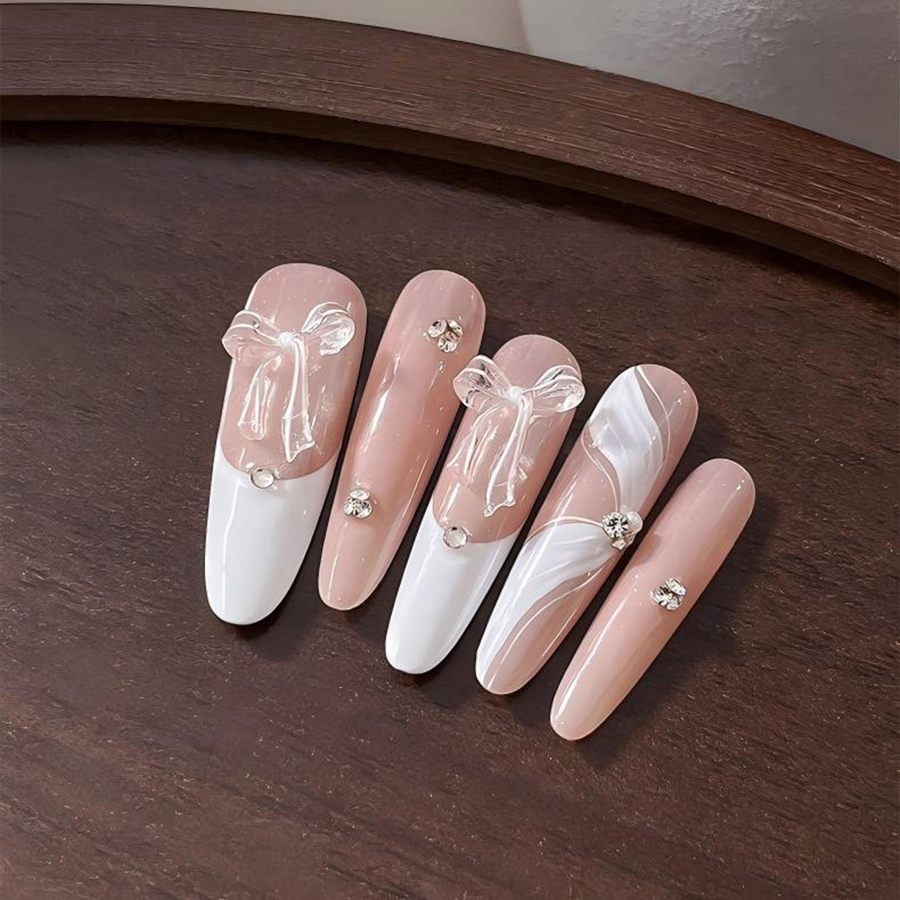 d312 white ice transparent bow nail charms, 30pcs