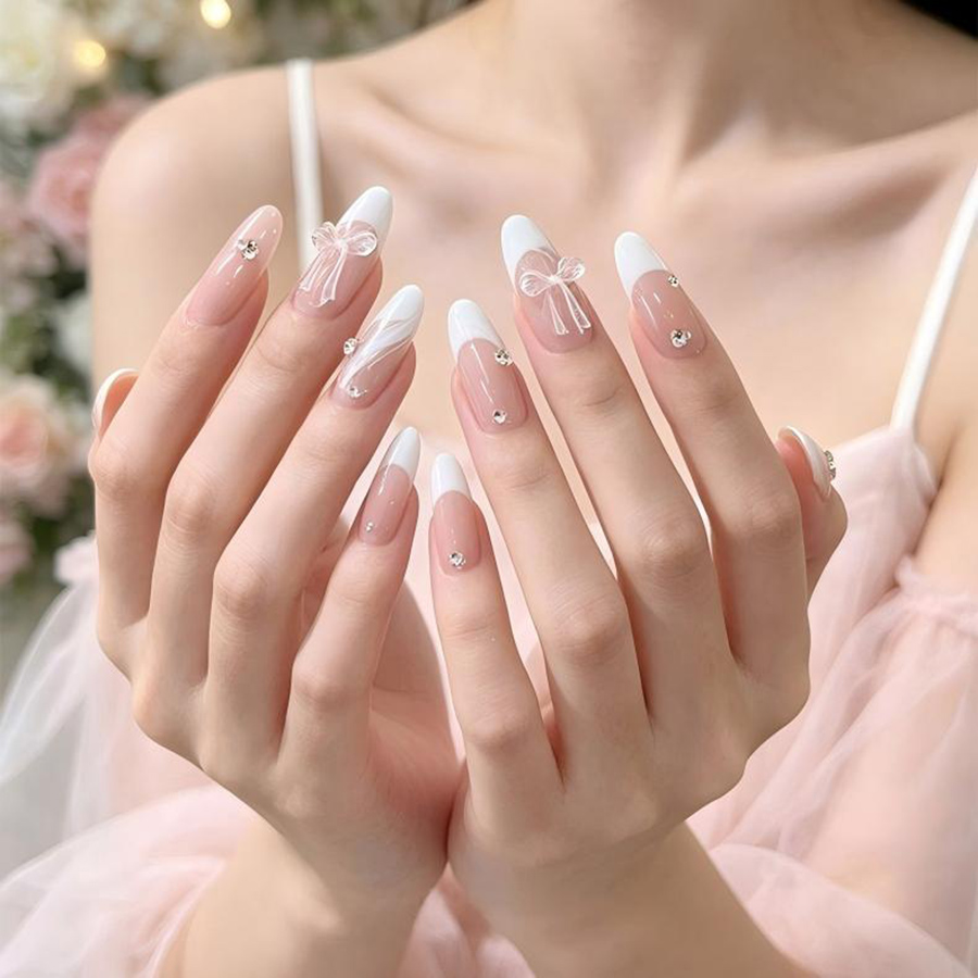d312 white ice transparent bow nail charms, 30pcs