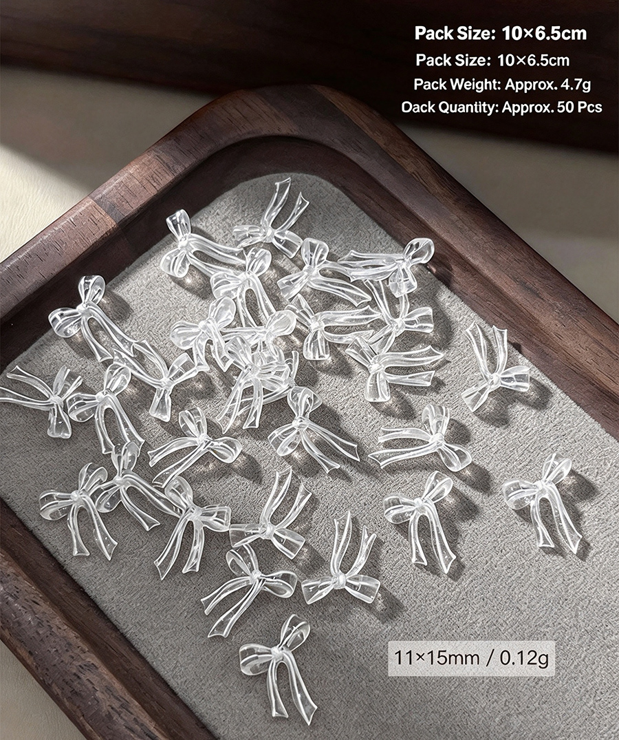 d312 white ice transparent bow nail charms, 30pcs