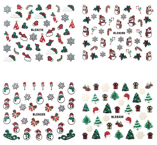 ble927d-950d 3d glitter christmas nail sticker