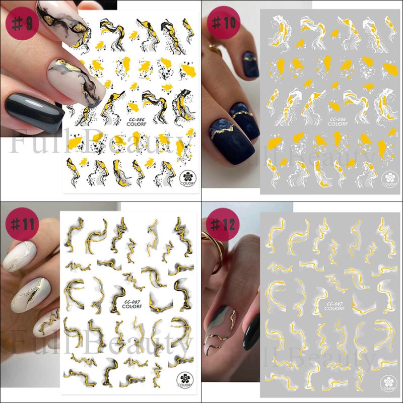 black\white gold marble nail sticker