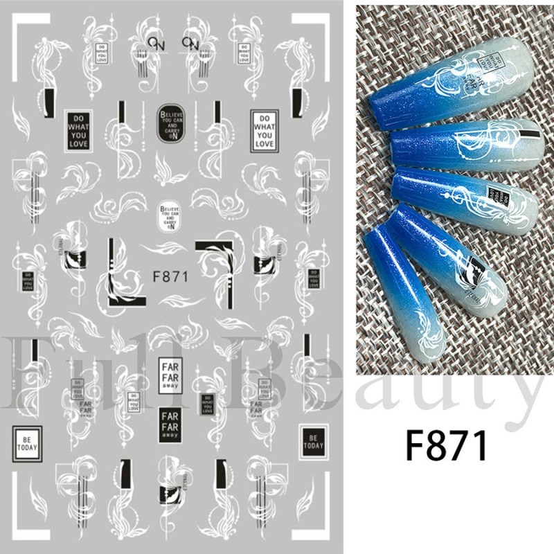 f864-873 black&white line floral nail sticker
