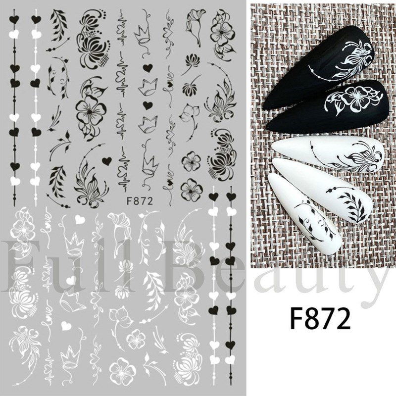 f864-873 black&white line floral nail sticker