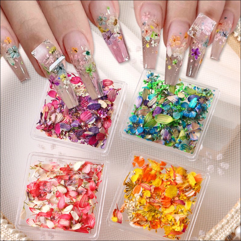 rndf-28 ins japanese monet garden oil painting color matching small petals mixed nail dried flower