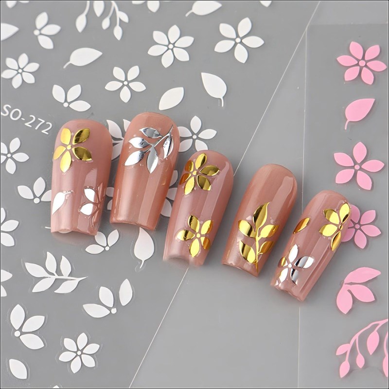 so-232-272 ins black floral diamond gold silver glitter nail sticker