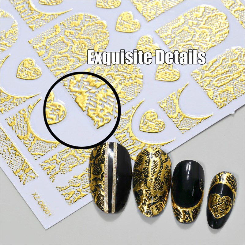 d6001 6-color gold-foiled snake print nail art decal