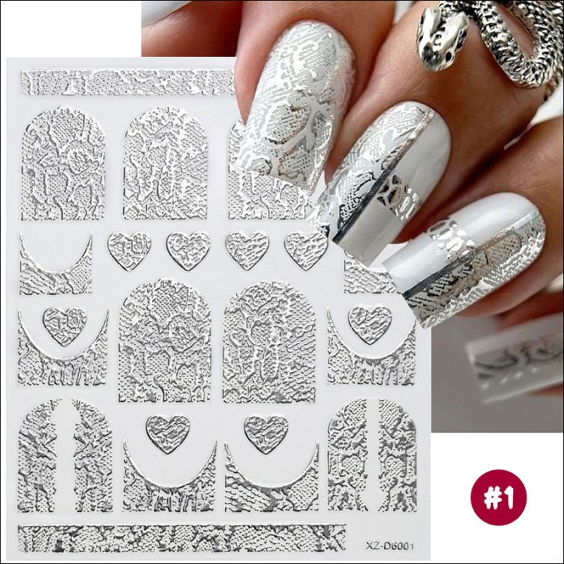 d6001 6-color gold-foiled snake print nail art decal