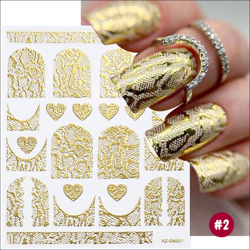 d6001 6-color gold-foiled snake print nail art decal