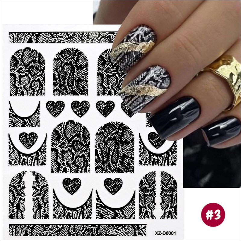 d6001 6-color gold-foiled snake print nail art decal
