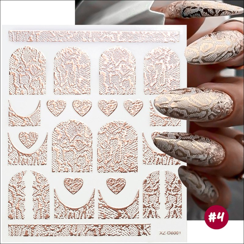 d6001 6-color gold-foiled snake print nail art decal