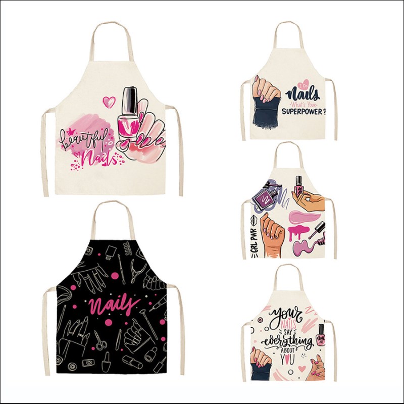 rnt-828 printed linen nail salon apron