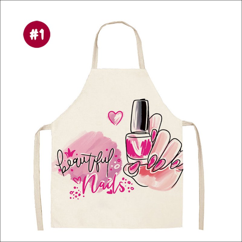 rnt-828 printed linen nail salon apron