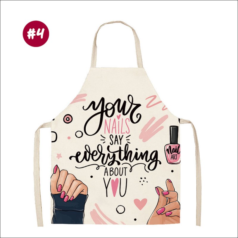 rnt-828 printed linen nail salon apron